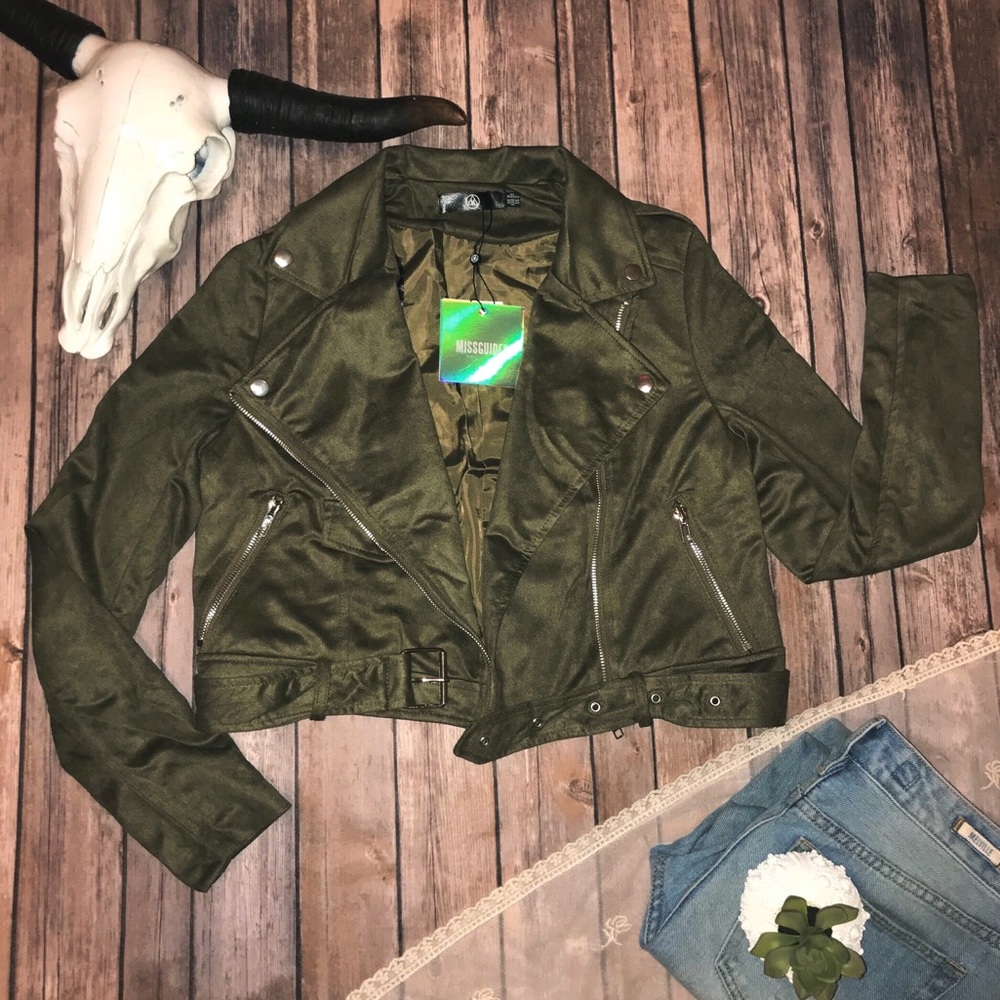 Olive Missguided Suede Moto Jacket